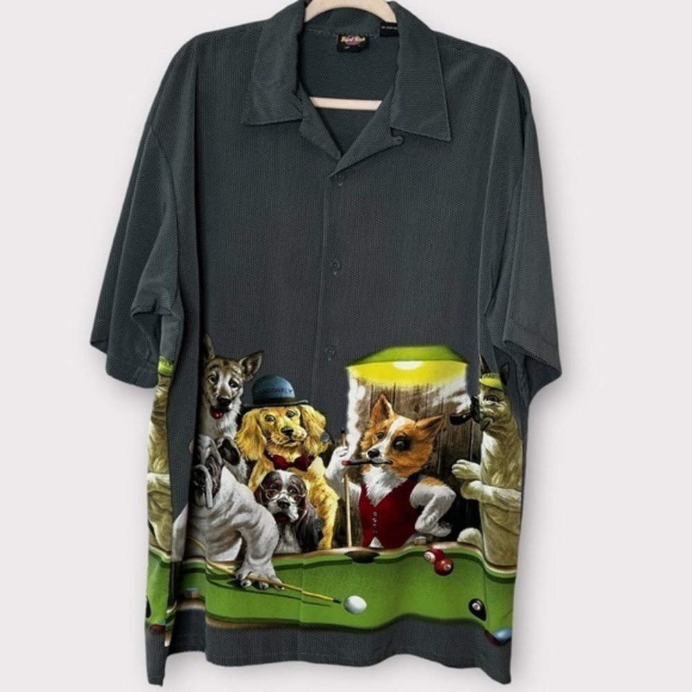 Hard Rock Cafe Black and Gray dogs playing pool Shirt